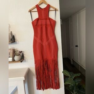 bebe Red Y2K Fringe Western Bohemian Dress Small